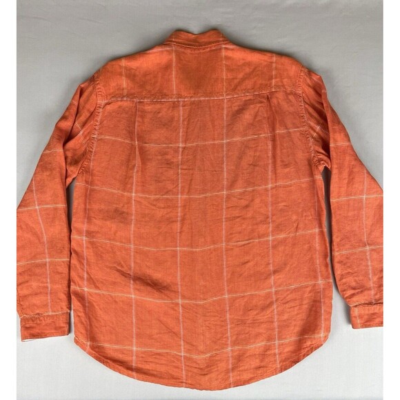 Tommy Bahama Relax Linen Button Up Shirt Men's Medium Orange Check Island Preppy - Picture 15 of 16